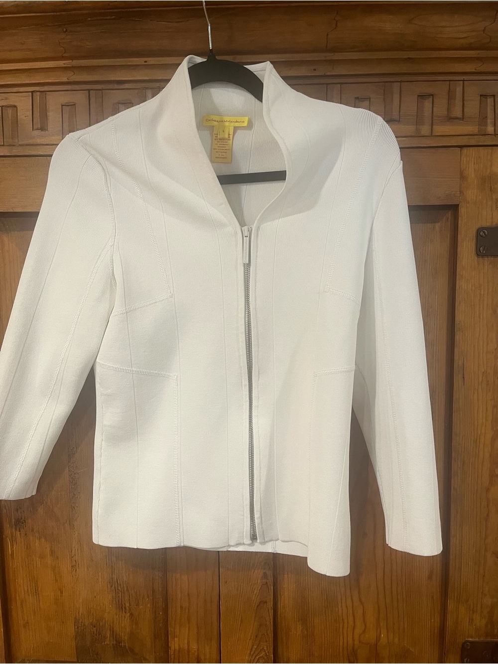Catherine Maladrino White Zip-Front Womens Sweater